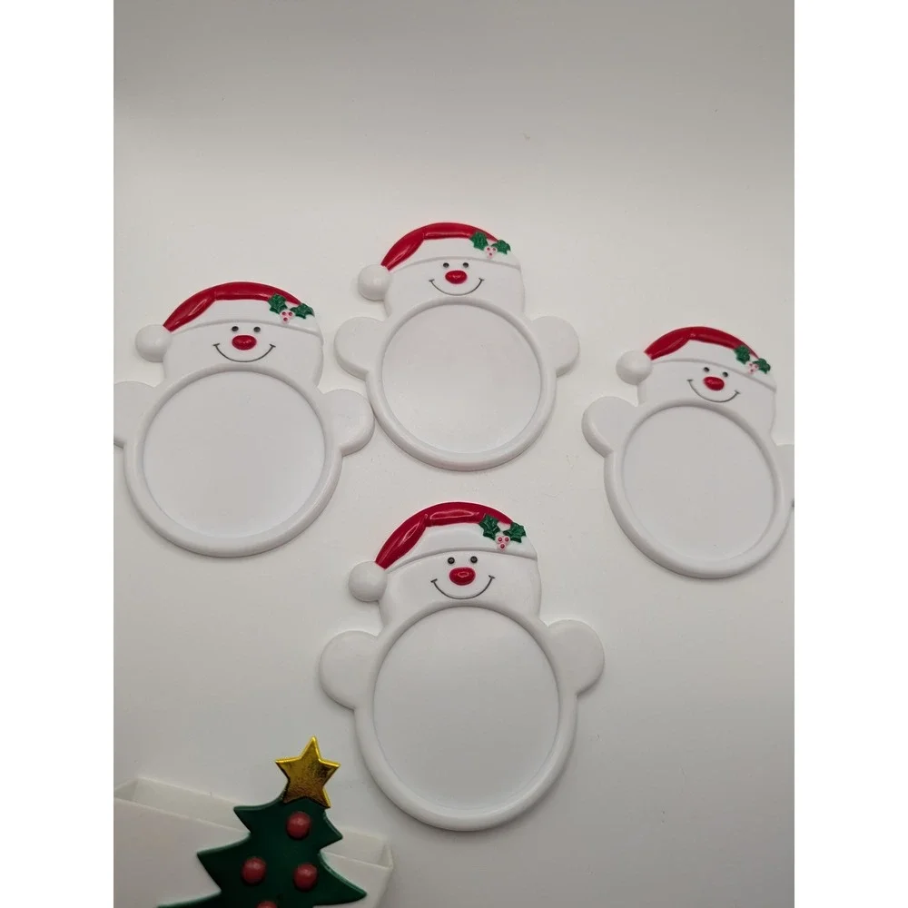 Vtg Set of 4 Plastic Snowman Christmas Coasters with Holder Holiday Decor‎